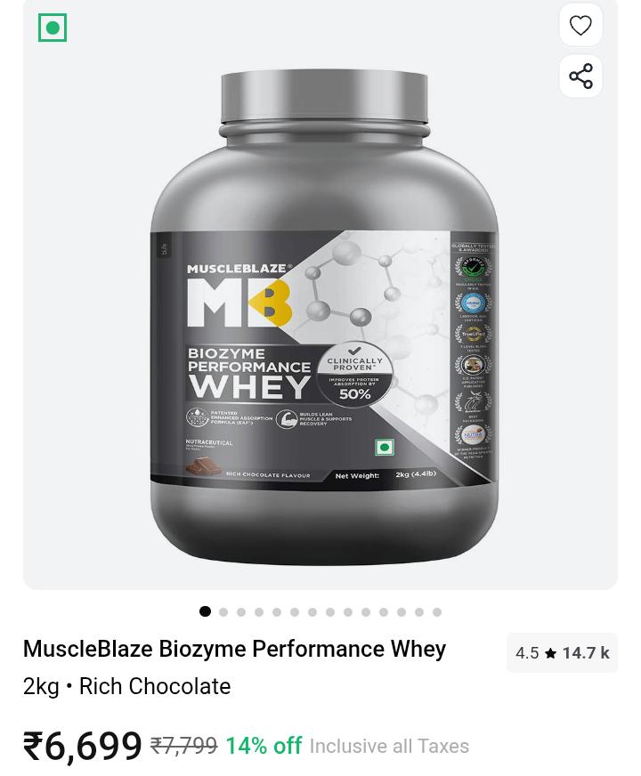 MuscleBlaze Biozyme Performance Whey – 2 kg (Rich Chocolate)