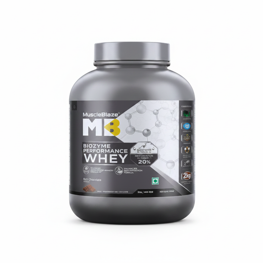 MuscleBlaze Biozyme Performance Whey protein powder studio product shot