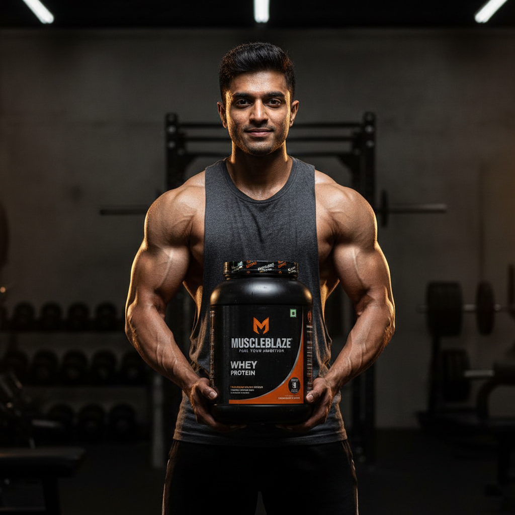 Athlete using MuscleBlaze Biozyme Whey post workout gym