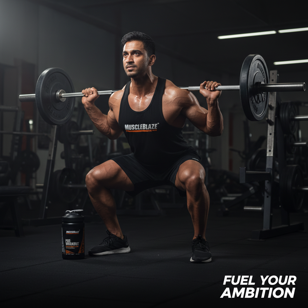 Fit athlete training in gym MuscleBlaze MB supplement