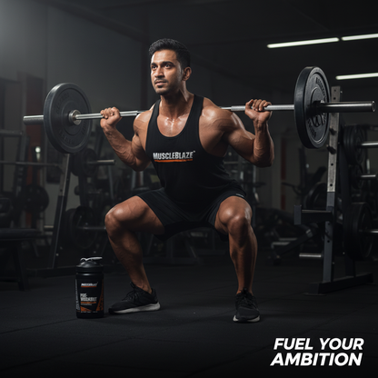 Fit athlete training in gym MuscleBlaze MB supplement