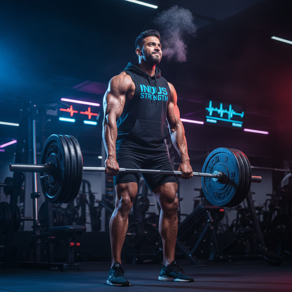 Intense athlete in gym pre-workout energy peak performance