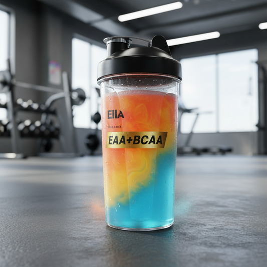 EAA BCAA amino drink in shaker bottle gym
