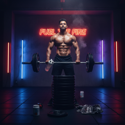 Intense athlete in gym pre-workout energy peak performance