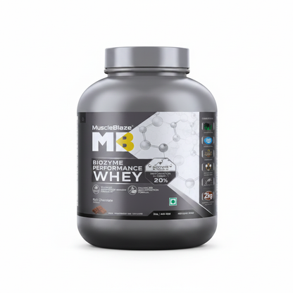 MuscleBlaze Biozyme Performance Whey protein powder studio product shot